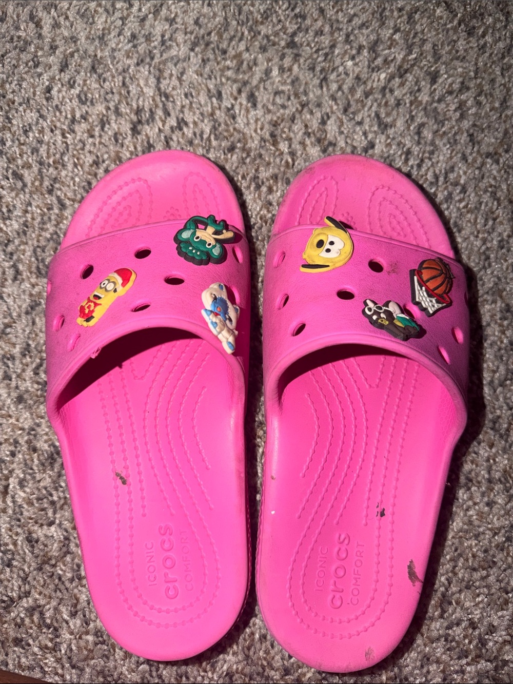 CROCS Kids Hot Pink Slide Sandals with Character Charms